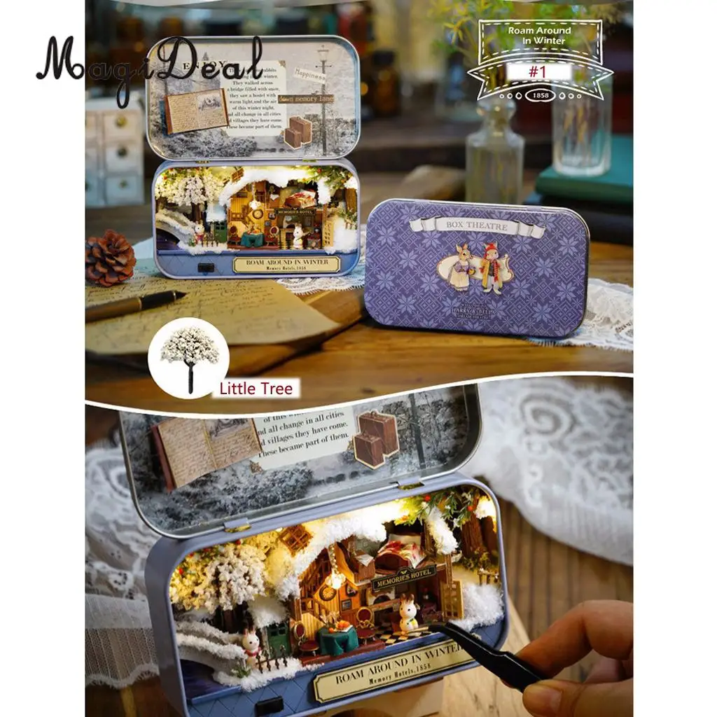 1Set DIY Handicraft Tin Box Wood Miniature Dollhouse Theatre Series for Room Home Desk Decor Novelty Friends Birthday Gift