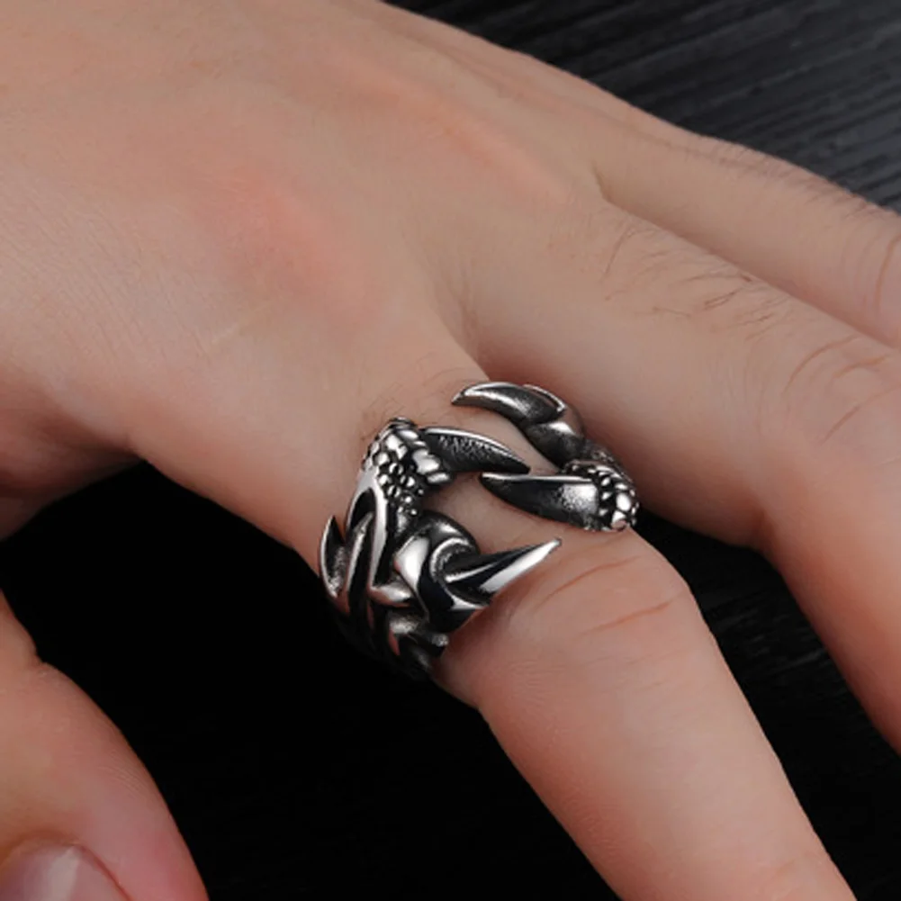 1x Mens Titanium Steel Finger Rings Chic Dragon Claw Gothic Biker Ring JDHGUK