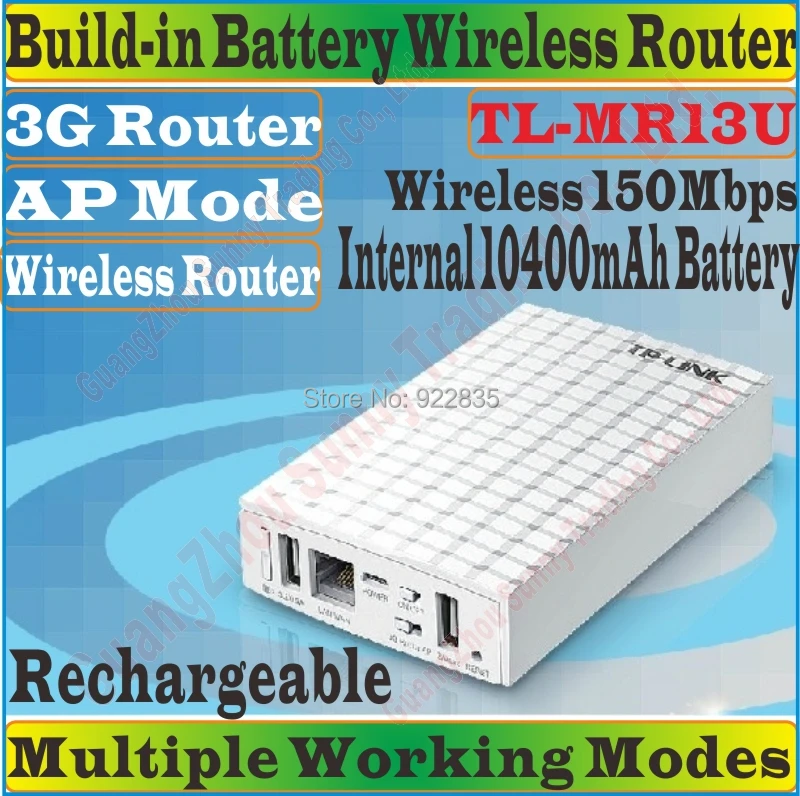 ChineseFirmware TP-Link TL MR13U Portable 10400mAh Battery Powered Wireless N150 Home Travel Beach Hotel WIFI 3G Router TL-MR13U
ChineseFirmware TP-Link TL MR13U Portable 10400mAh Battery Powered Wireless N150 Home Travel Beach Hotel WIFI 3G Router TL-MR13U