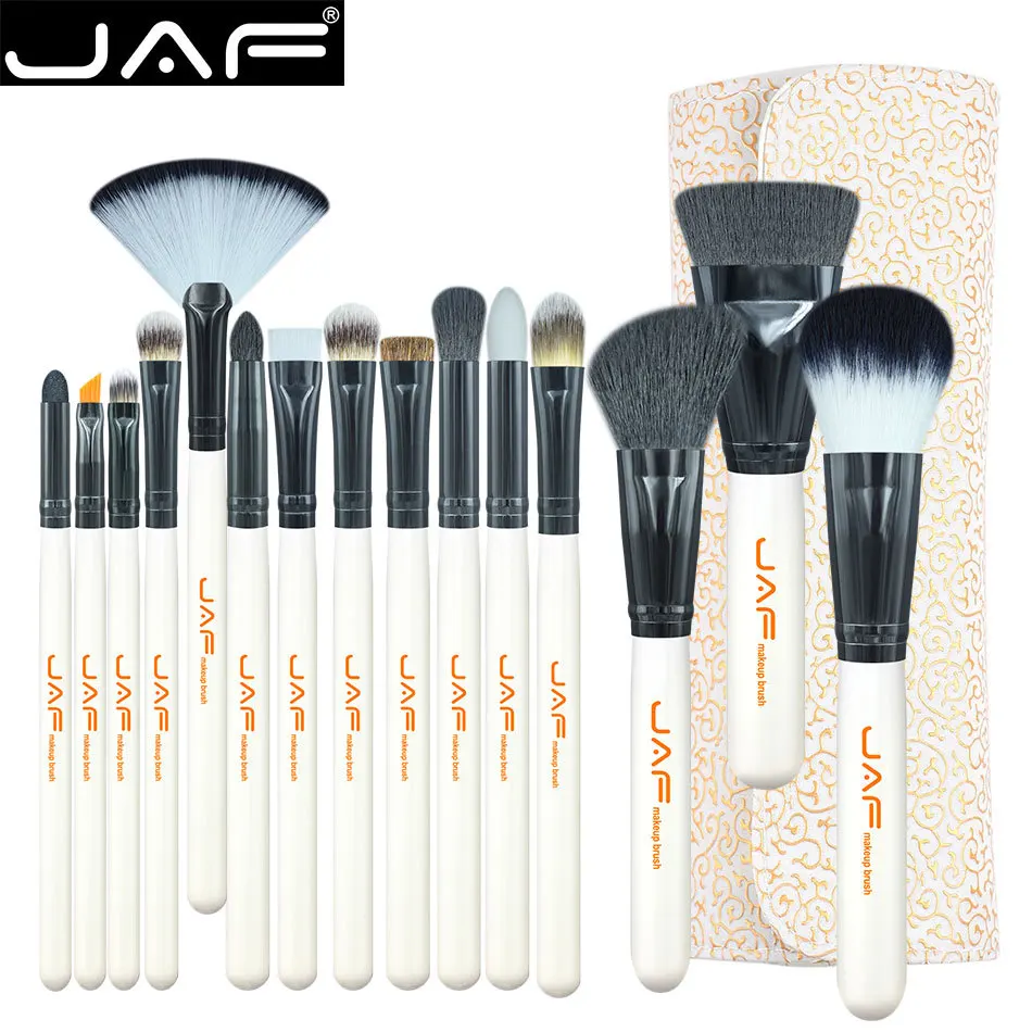 JAF Brand 15-piece Makeup Brushes Kit Multipurpose Super Soft Hair PU Leather Case Holder Make Up Brush Set (1)