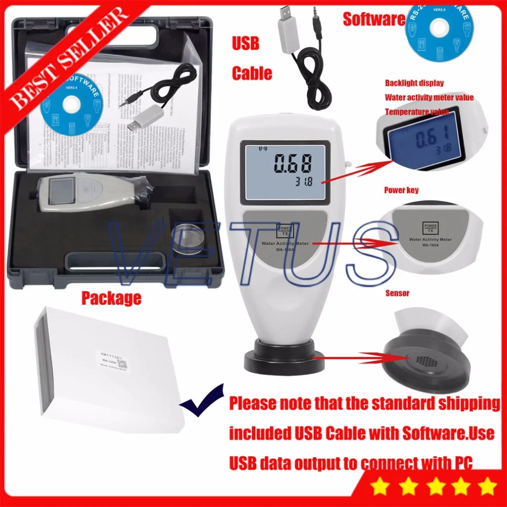 WA-160A Food Water Activity Meter Analyzer Monitor with USB Data Cable and Software 0~1.0aw Measuring Range
WA-160A Food Water Activity Meter Analyzer Monitor with USB Data Cable and Software 0~1.0aw Measuring Range