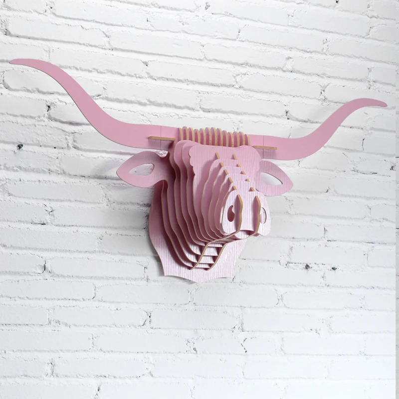 Фото Бык голова стене висит творческий животных buffalo OX глава декор DIY деревянный