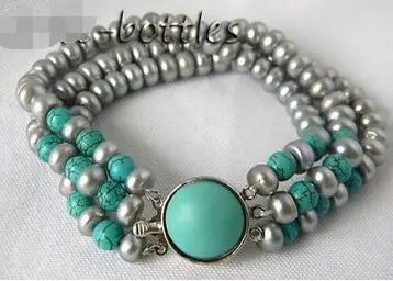 Free Shipping >> 3Strands 8'' Gray Flat Round Freshwater Pearl Round Turquoise Bracelet
Free Shipping >> 3Strands 8'' Gray Flat Round Freshwater Pearl Round Turquoise Bracelet