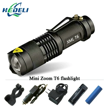 

Mini cree xm l t6 led Powerful flashlight torch led lanterna zoom 3000 lumens 5 mode lamp 18650 rechargeable battery