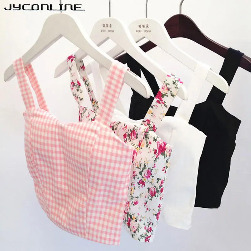Image Bustier Crop Tops 2016 Floral Crop Top Plaid Tank Top Female Fitness Women s Tanks Strappy Bra Camis Short Vest Cropped Feminino