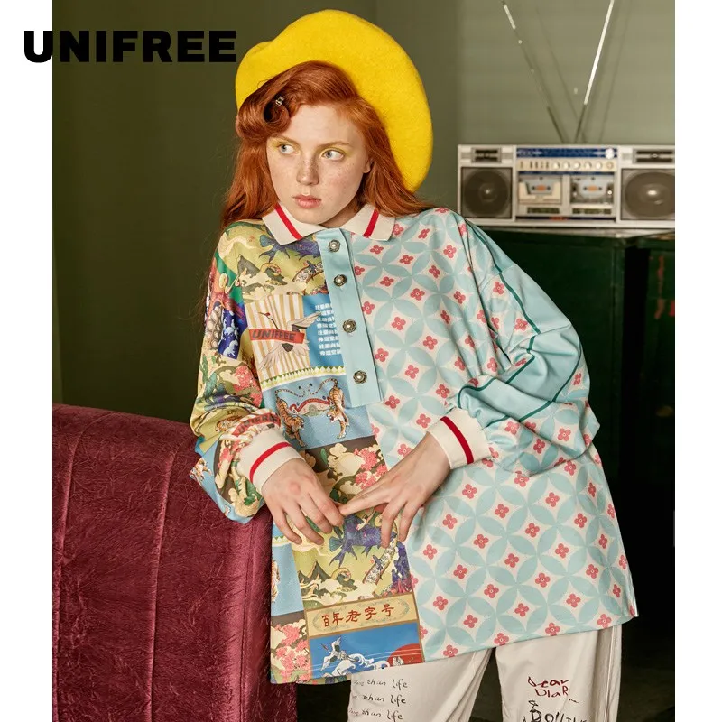 UNIFREE2019 Summer new arrival long-sleeved polo shirt women loose Chinese style stitching retro printed women shirts U193U861HC
UNIFREE2019 Summer new arrival long-sleeved polo shirt women loose Chinese style stitching retro printed women shirts U193U861HC