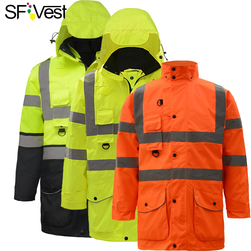 Водонепроницаемая неоново-желтая Светоотражающая Защитная куртка 7 в 1 Hi vis |