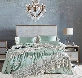 Light green Luxury Romantic French Style Silvery Lace Embroidery 100% Silk Cotton Bedding Set Duvet Cover Bed sheet Pillowcases
Light green Luxury Romantic French Style Silvery Lace Embroidery 100% Silk Cotton Bedding Set Duvet Cover Bed sheet Pillowcases