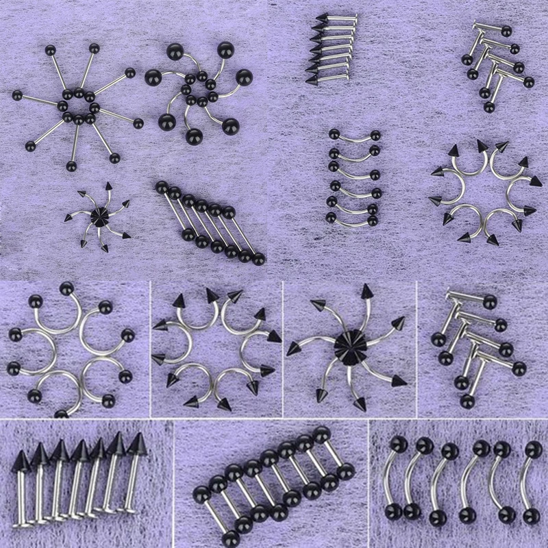 50Pcs/Lot 10 Styles Black Tongue Belly Lip Eyebrow Septum Cartilage Nose Barbell Rings Body Piercing Jewelry Wholesale
50Pcs/Lot 10 Styles Black Tongue Belly Lip Eyebrow Septum Cartilage Nose Barbell Rings Body Piercing Jewelry Wholesale