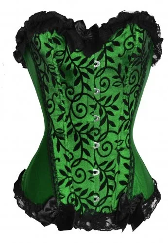 

free shipping Clearance Cheapest Lady Boned Bust Basque Gothic Burlesque Overbust Corset Bustier Green PLUS SIZE S-6XL