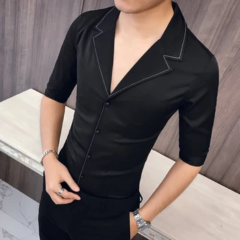 Solid Color Seven-quarter Sleeve Shirt Man Kemeja Pria Camisa Masculina Suit Collar Casual Style Half Sleeve Mens Camisa Hombre
Solid Color Seven-quarter Sleeve Shirt Man Kemeja Pria Camisa Masculina Suit Collar Casual Style Half Sleeve Mens Camisa Hombre