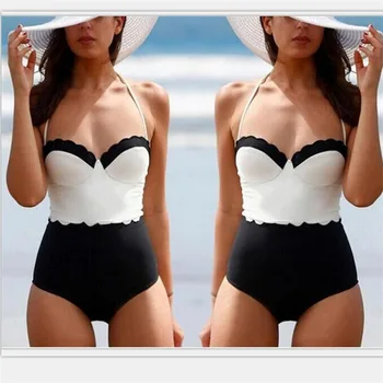 

European and American swimsuit sexy lace Agent Provocateur black and white small chest gather cover belly was thin ste