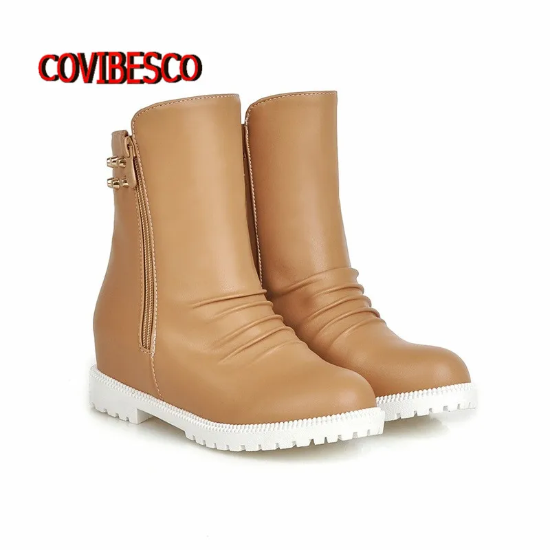 Women boots new fashion autumn winter ankle boots pu leather shoes woman wedges high heels rivets boots casual shoes women