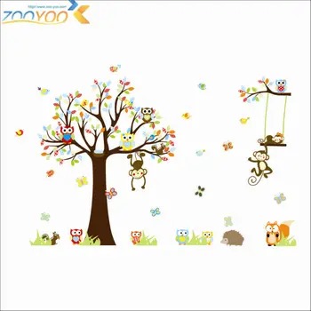 150*234 cm Cute monkeys Owls playing on trees wall stickers for kids rooms removable pvc wall decal for kids rooms ZYPA-1212
150*234 cm Cute monkeys Owls playing on trees wall stickers for kids rooms removable pvc wall decal for kids rooms ZYPA-1212