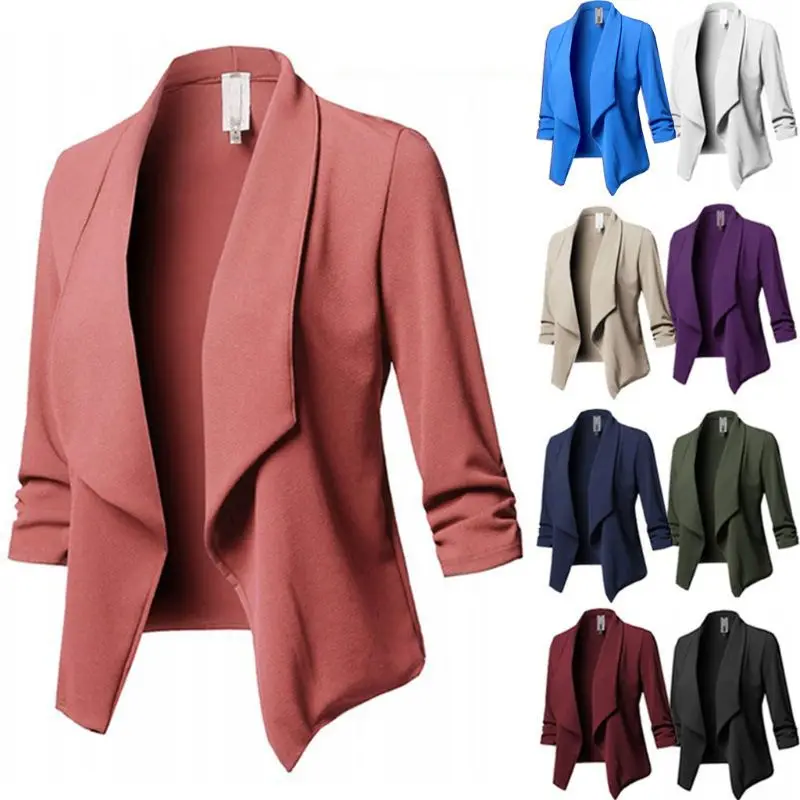 2018 Womens Three-Quarter Sleeve Office Lapel Coat Open Front Cardigan Jacket Solid Plus Size Ladies Collar Suit Jacket Coat
2018 Womens Three-Quarter Sleeve Office Lapel Coat Open Front Cardigan Jacket Solid Plus Size Ladies Collar Suit Jacket Coat