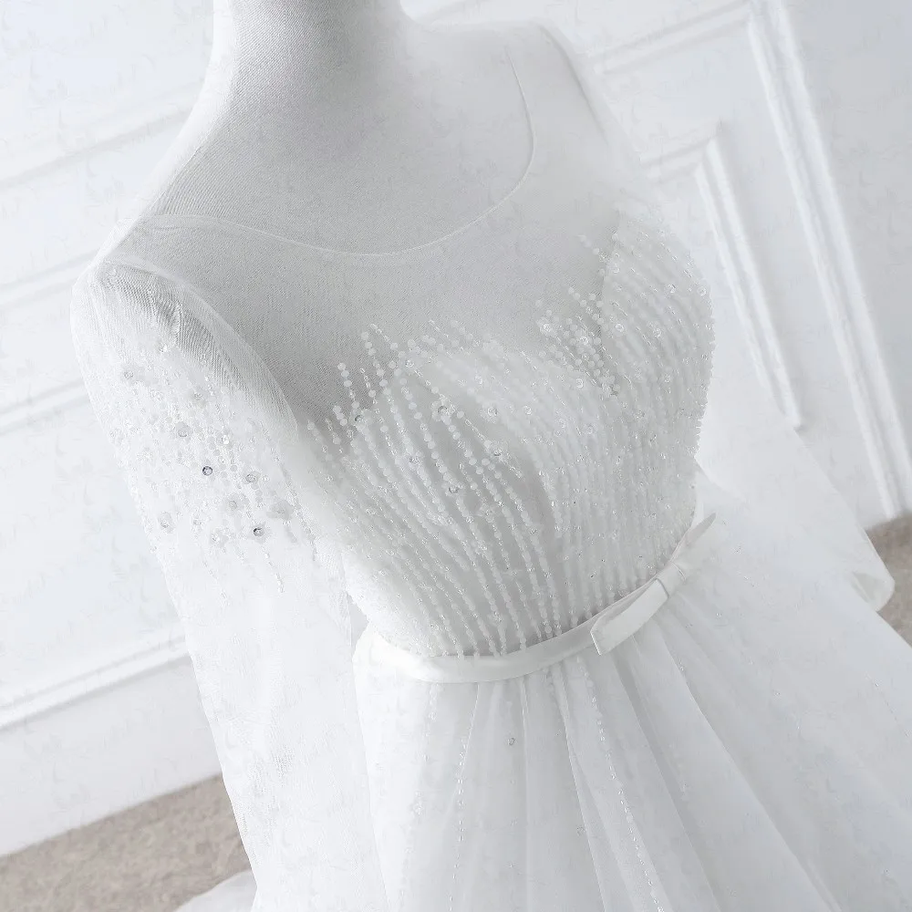 RSW1082 RSW1082 Luxury Crystal Wedding Dresses Puffy Tulle Skirt Hard Bow Belt Long Sleeve Wedding Gown (4)