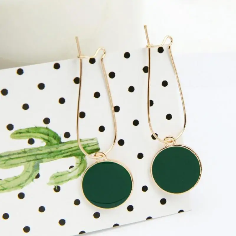 Boucles d'oreilles cercle vert vintage pour femmes, boucles d'oreilles courtes sauvages, savoir simple, petite fille fraîche, personnalité féminine 2