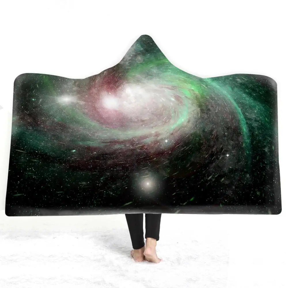 3D Print Blue Galaxy Fleece Blanket 1 Piece Wearable Throw Sherp Warm Hooded Blanket Adults Beds Travel