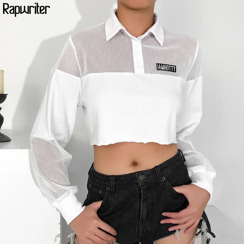 Rapwriter Casual Long Sleeve Loose Turn-down Collar Net Patchwork Sweatshirt Women 2019 Autumn Harajuku Crop Sweatshirts White
Rapwriter Casual Long Sleeve Loose Turn-down Collar Net Patchwork Sweatshirt Women 2019 Autumn Harajuku Crop Sweatshirts White