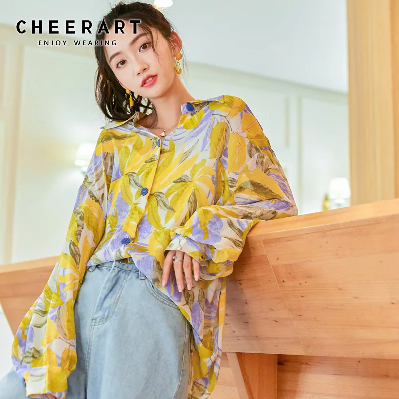 Cheerart Chiffon Long Sleeve Shirt Women Floral Blouse Loose Designer Top Button Up Korean Blouse 2019 Clothing
Cheerart Chiffon Long Sleeve Shirt Women Floral Blouse Loose Designer Top Button Up Korean Blouse 2019 Clothing