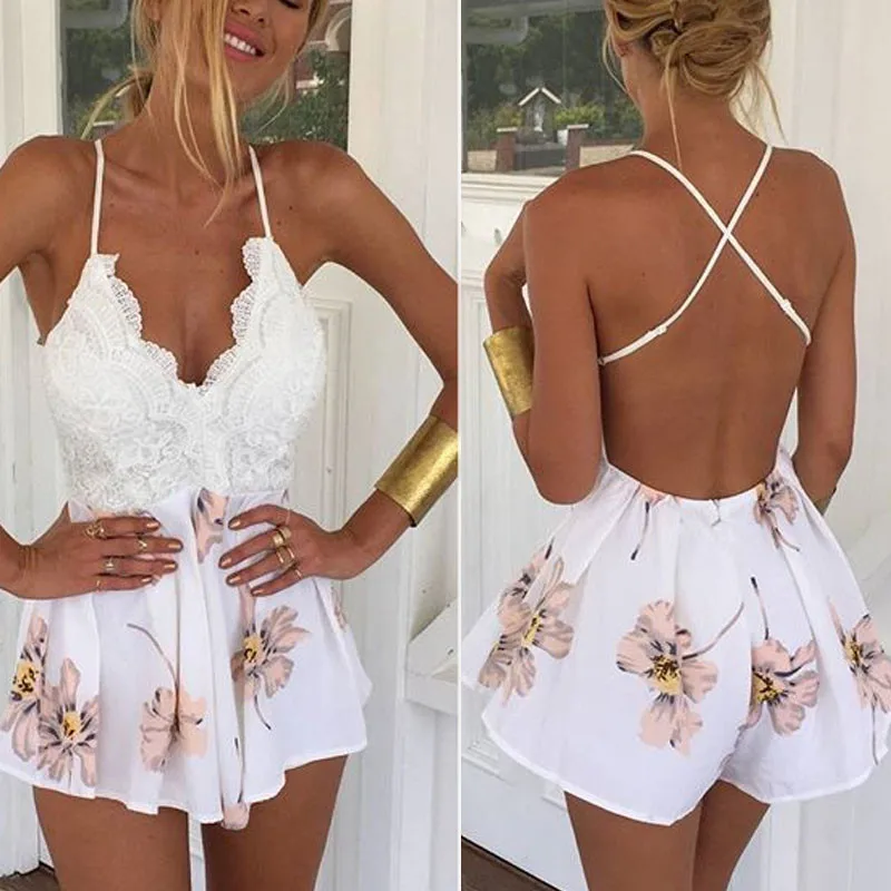 Sling Lace Spliced Women Playsuit Summer Sleeveless Flower Print Backless V Neck Sexy Jumpsuit Women's Costume S M L XL
Sling Lace Spliced Women Playsuit Summer Sleeveless Flower Print Backless V Neck Sexy Jumpsuit Women's Costume S M L XL