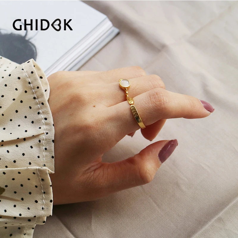 GHIDBK простой 925 пробы серебро опал стекируемые кольца для Для женщин заявление