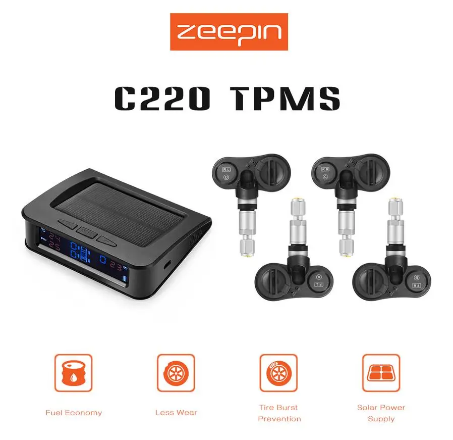 ZEEPIN Portable Car Tire Pressure Monitoring System 4 Inxternal Sensors Car Monitor Solar Power TPMS LED display Alarm System
ZEEPIN Portable Car Tire Pressure Monitoring System 4 Inxternal Sensors Car Monitor Solar Power TPMS LED display Alarm System