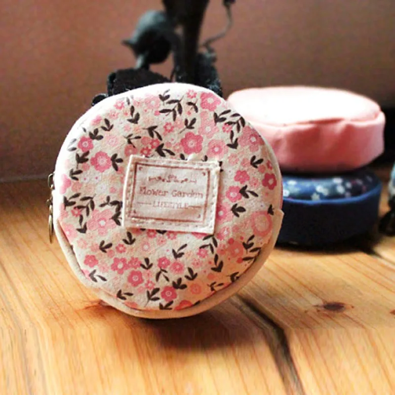 Floral Fabric Circular Zipper Coin Purse