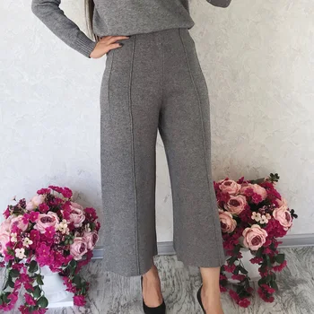 2019 Women pants high waist and solid color knit pants casual wide leg pants trousers
2019 Women pants high waist and solid color knit pants casual wide leg pants trousers