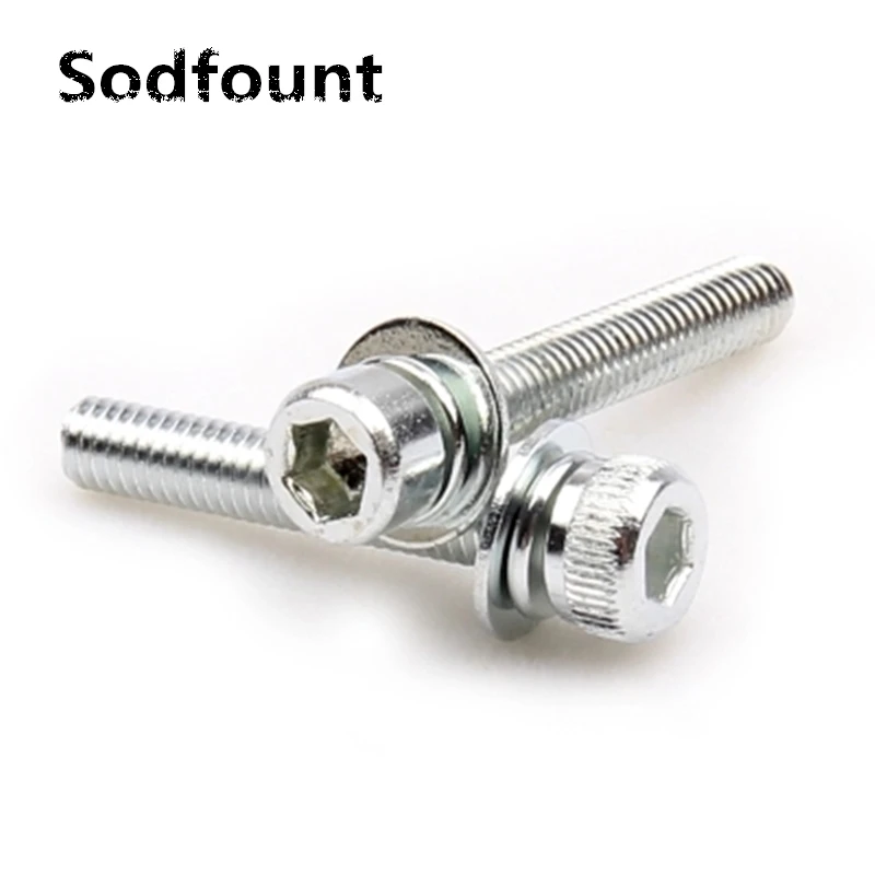 50pcs/lot Cylindrical head hexagonal screw three combination M3 M4 White zinc cup head with flat elastic pad bolt
50pcs/lot Cylindrical head hexagonal screw three combination M3 M4 White zinc cup head with flat elastic pad bolt