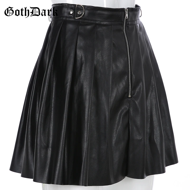 PU-Skirt-Black-Streetwear-Zipper-Rivet-Pleated