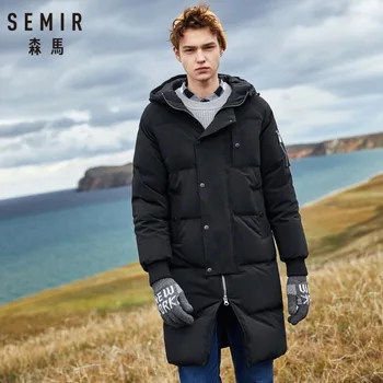 

SEMIR Men Quilted Down Hooded Coat with Pocket Down Filling Puffer Coat with Lined Hood Zip&Snap Closure Tab at Back Ribbed Cuff