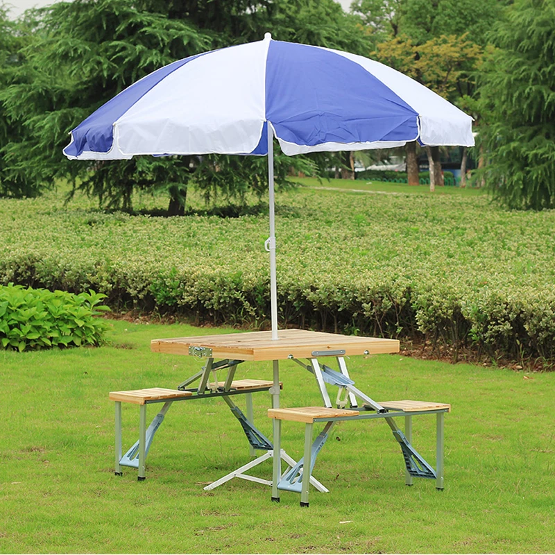 Image easy taking portable aluminium alloy fold picnic desk with four seats hot sale occasional table beach chair, leisure chair