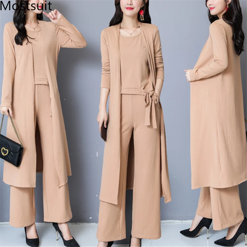 Spring 3 Pieces Sets Women Long Cardigan+sleeveless Vest+wide Leg Pants Sets Suits Casual Office Elegant Ladies Women's Sets
Spring 3 Pieces Sets Women Long Cardigan+sleeveless Vest+wide Leg Pants Sets Suits Casual Office Elegant Ladies Women's Sets