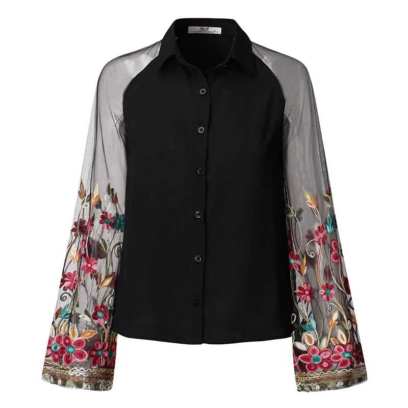 2019 Vintage Floral Embroidery Mesh Blouse Shirts Autumn Sexy Women Long Flare Sleeve Splice Casual Loose Tops Blusas Femininas
2019 Vintage Floral Embroidery Mesh Blouse Shirts Autumn Sexy Women Long Flare Sleeve Splice Casual Loose Tops Blusas Femininas