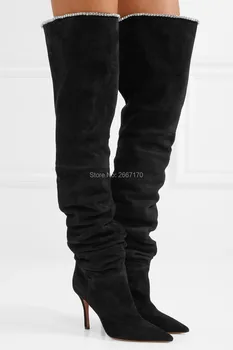 Thigh High Boots Women Winter Black Suede Leather Pointed Toe Thin Heels Over-the-Knee Motorcycle Booties Brand Fashion Shoes
Thigh High Boots Women Winter Black Suede Leather Pointed Toe Thin Heels Over-the-Knee Motorcycle Booties Brand Fashion Shoes