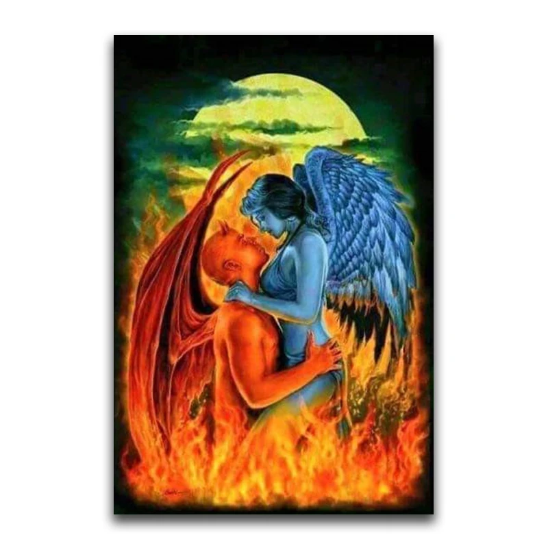 Full Round Diamond embroidery Cross stitch beauty Full Square Diamond mosaic people 5D DIY Diamond painting Angel devil