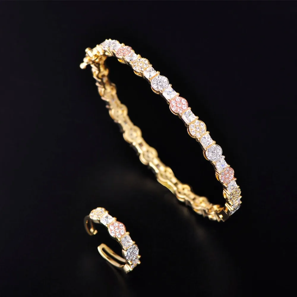 Blucome Delicate Shiny Mix Color Bangle Ring Sets Bright Round Zircon Jewelry Women's Ceremony Banquet Bride High Quality Gifts
Blucome Delicate Shiny Mix Color Bangle Ring Sets Bright Round Zircon Jewelry Women's Ceremony Banquet Bride High Quality Gifts