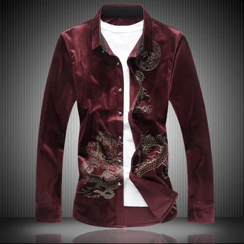 Gold Velvet Men's Shirts Turn-down Long Sleeve Solid Embroidery Retro High Quality Casual Shirt Dragon Printing Tops Coats
Gold Velvet Men's Shirts Turn-down Long Sleeve Solid Embroidery Retro High Quality Casual Shirt Dragon Printing Tops Coats