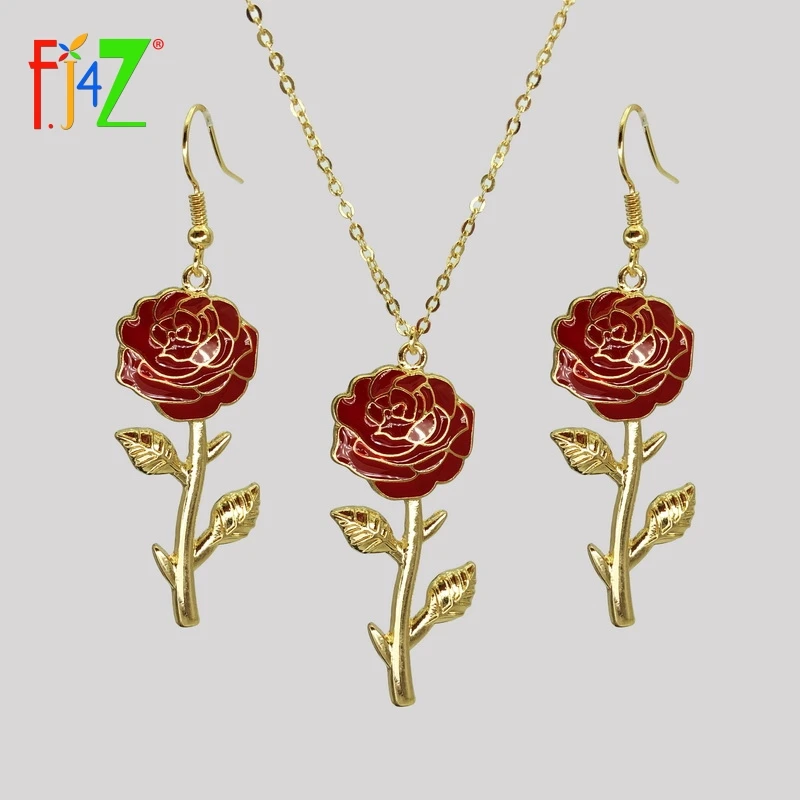 F.J4Z Brand Rose Necklace Earrings Set for Women Fashion Romantic Enamel Flower Pendant Jewelry Sets Bijoux Femal
F.J4Z Brand Rose Necklace Earrings Set for Women Fashion Romantic Enamel Flower Pendant Jewelry Sets Bijoux Femal