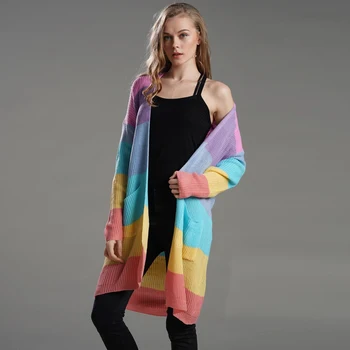 Women's Cardigan Sweater 2019 Autumn and Winter New Long Loose Large Size Rainbow Striped Cardigan Sweater
Women's Cardigan Sweater 2019 Autumn and Winter New Long Loose Large Size Rainbow Striped Cardigan Sweater