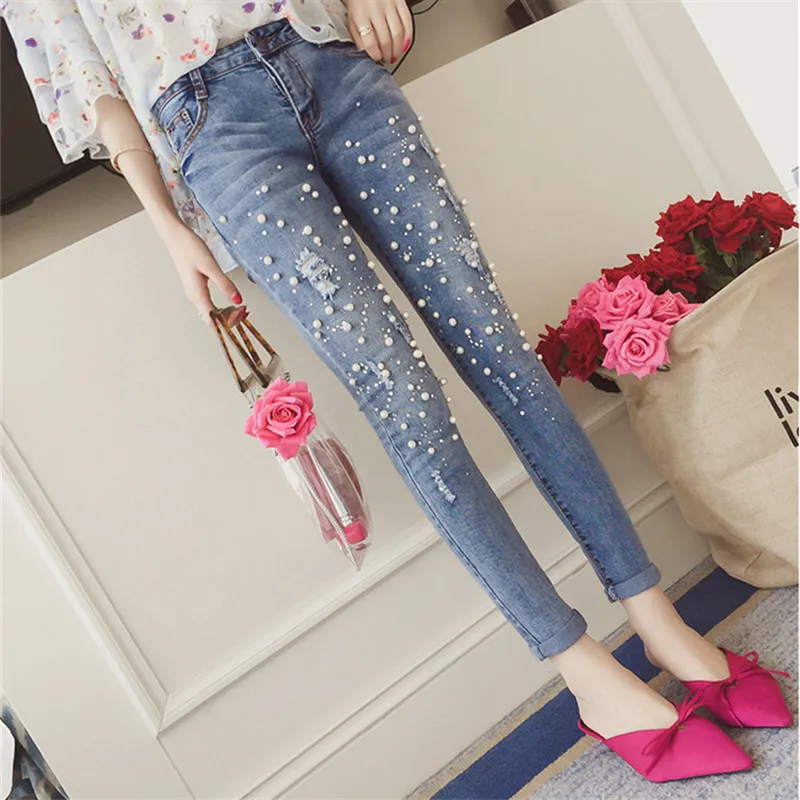 Women's Jeans 2018 New Fashion Pearled Denim Pants Pencil Pants Jeans Hole Ripped Slim Elasticity Trousers Denim
Women's Jeans 2018 New Fashion Pearled Denim Pants Pencil Pants Jeans Hole Ripped Slim Elasticity Trousers Denim