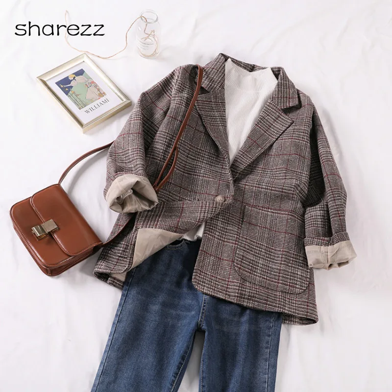 Vintage Single Buckle Plaid Office Women Blazer Pockets Jackets Female Retro Suits Coat Blazers Outerwear High Quality
Vintage Single Buckle Plaid Office Women Blazer Pockets Jackets Female Retro Suits Coat Blazers Outerwear High Quality
