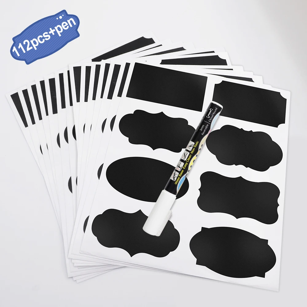 Chalkboard Labels 112pcs/set Waterproof Blackboards Sticker 9X5cm with Ink Pen Reusable Blackboard Vinyl Set Office Supplies
Chalkboard Labels 112pcs/set Waterproof Blackboards Sticker 9X5cm with Ink Pen Reusable Blackboard Vinyl Set Office Supplies