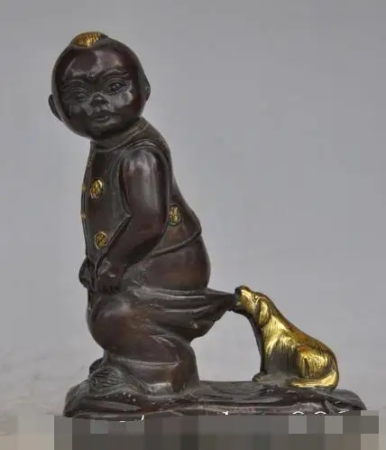 S01790 7"Chinese Fengshui Bronze gilt Lad Boy And zodiac year Dog Animal Art Statue (B0413)
S01790 7"Chinese Fengshui Bronze gilt Lad Boy And zodiac year Dog Animal Art Statue (B0413)