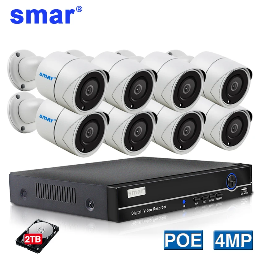 Smar 8CH 4MP POE Security Camera System Kit H.265 Video Record IP Camera IR Outdoor Waterproof CCTV Video Surveillance NVR Set
Smar 8CH 4MP POE Security Camera System Kit H.265 Video Record IP Camera IR Outdoor Waterproof CCTV Video Surveillance NVR Set