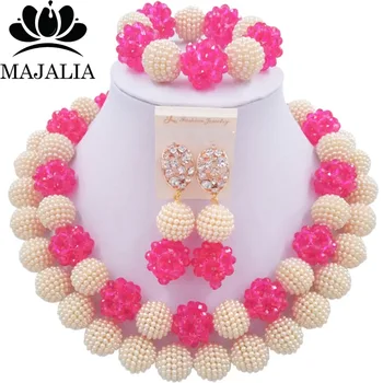 Majalia Fashion Nigeria Wedding African Beads Jewelry Set Beige and Hot pink Crystal Necklace Bridal Jewelry Sets 2CT022
Majalia Fashion Nigeria Wedding African Beads Jewelry Set Beige and Hot pink Crystal Necklace Bridal Jewelry Sets 2CT022