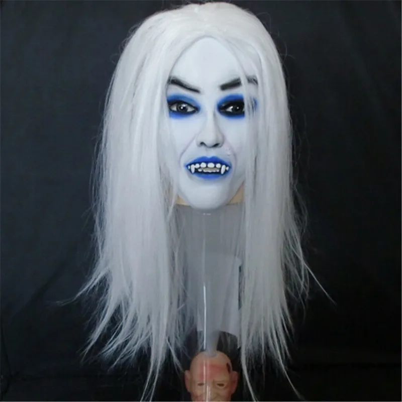 Halloween super scary masks high-grade white hair and blue eyes and long hair white vampire mask MZ137
Halloween super scary masks high-grade white hair and blue eyes and long hair white vampire mask MZ137