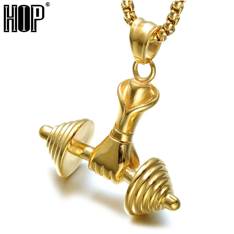 Hip Gold Color Titanium Stainless Steel Barbell Gym Fitness Dumbbell Hand Pendants Necklaces For Men Sport Jewelry
Hip Gold Color Titanium Stainless Steel Barbell Gym Fitness Dumbbell Hand Pendants Necklaces For Men Sport Jewelry