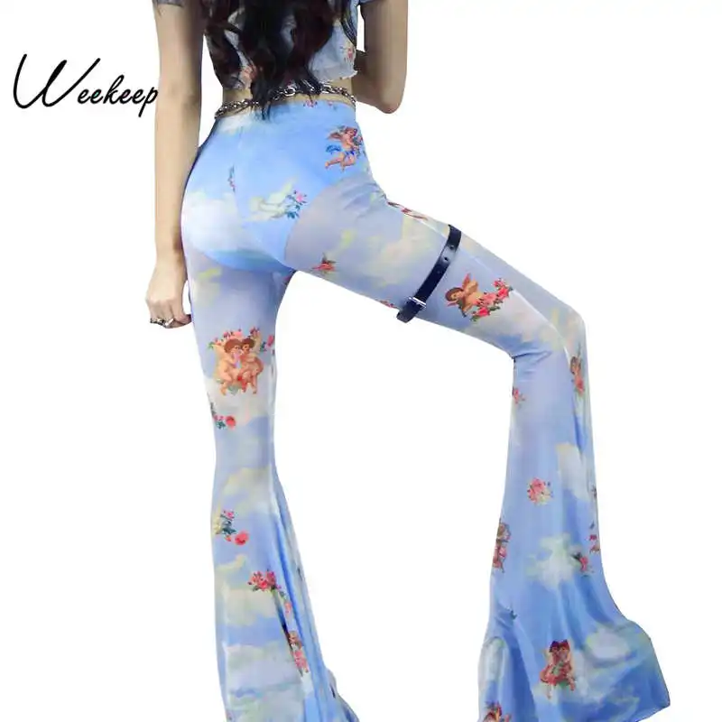 Weekeep Angel Print High Waist Pants Women High Street Mesh Patchwork Flare Pants 2019 Sexy Trousers Women Pantalon
Weekeep Angel Print High Waist Pants Women High Street Mesh Patchwork Flare Pants 2019 Sexy Trousers Women Pantalon